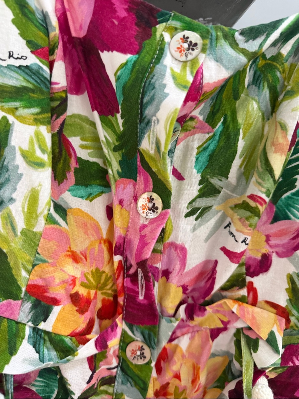 FARM Rio White Floral Jumpsuit with Green and Pink Accents worn once - Picture 4 of 8